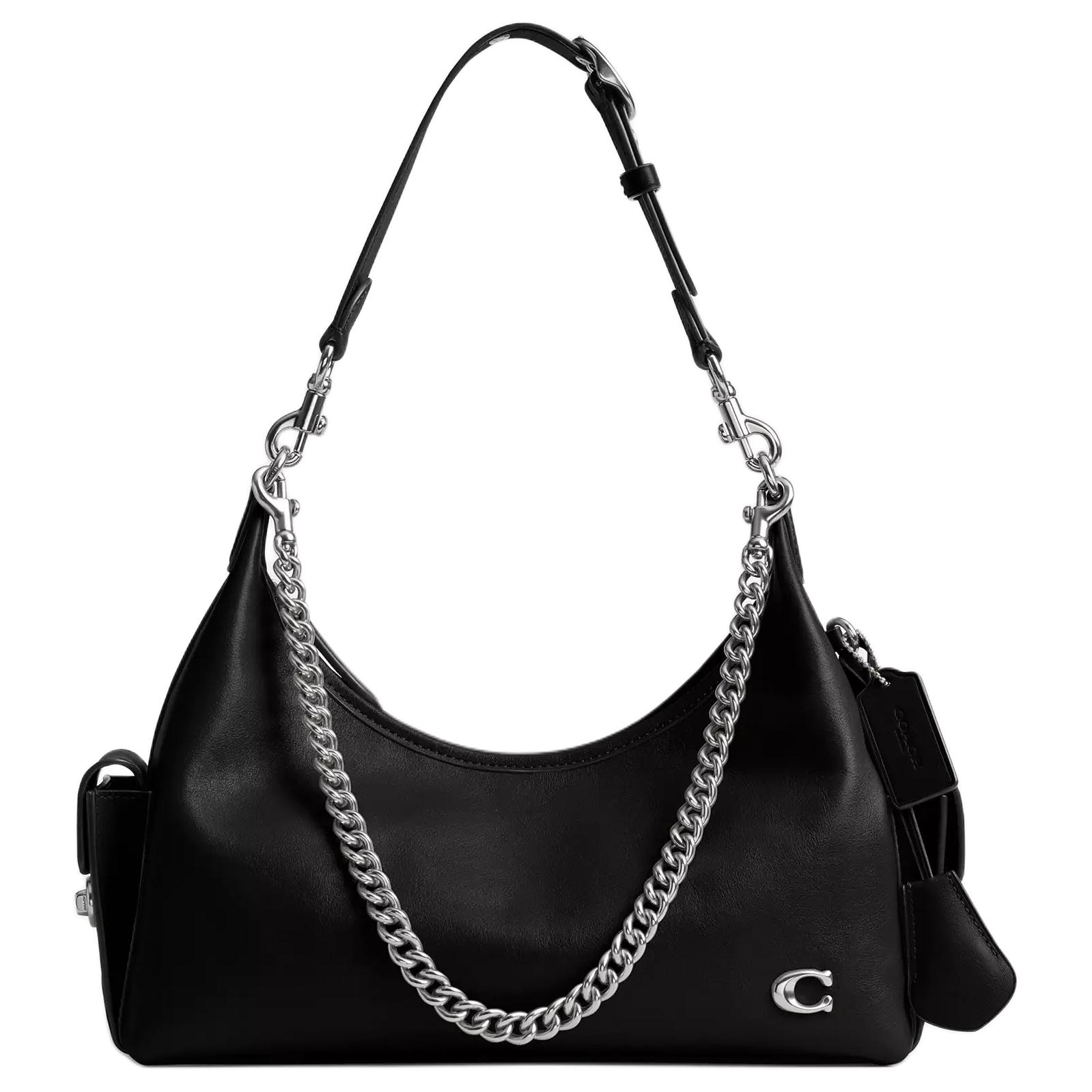 Coach Women's Black/Silver Pocket Juliet 30 Leather Motorcycle Shoulder Bag Large Shoulder Bag Cam20-Lhblk