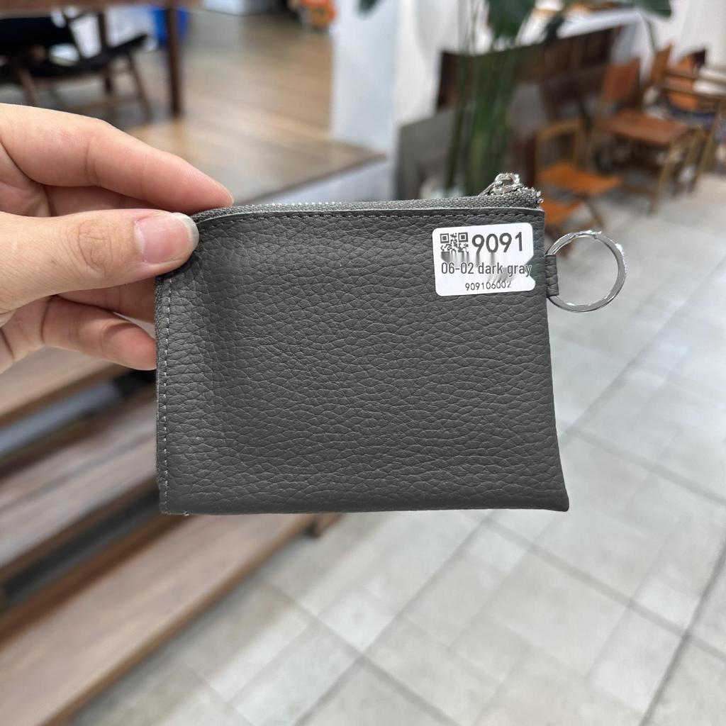 Genuine Leather Zipper Coin Purse & Card Holder with Key Ring