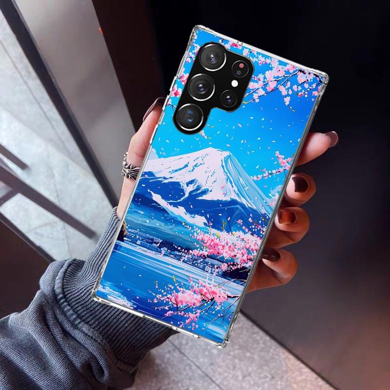 Japanese Cherry Mount Fuji Phone Case For Samsung Galaxy S26 S25 Edge S24 S23 Ultra S22 Plus S21 S20 FE Soft TPU Back Cover Fund