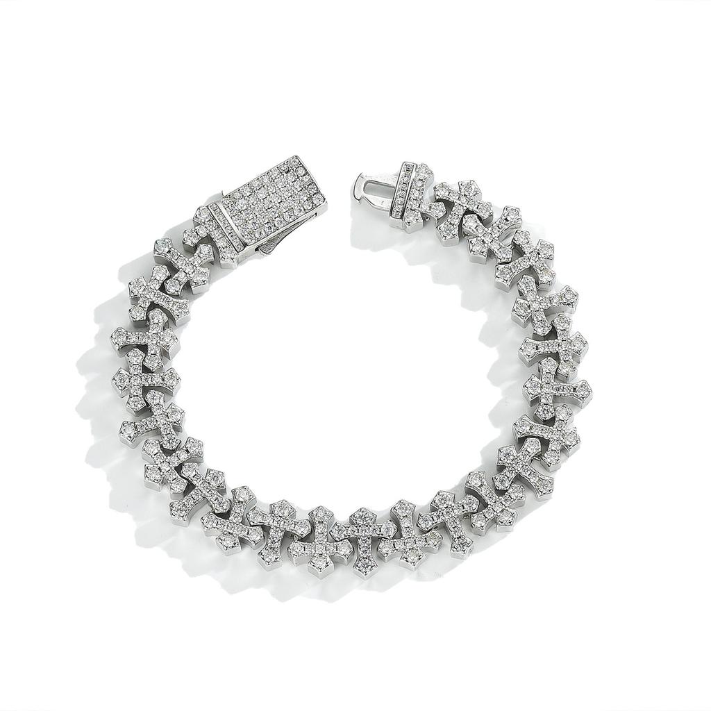 Hip-Hop Full Diamond Cross Bracelet Gold-Plated Zircon Light Luxury Fashion Men'S And Women'S Same Bracelet Jewelry