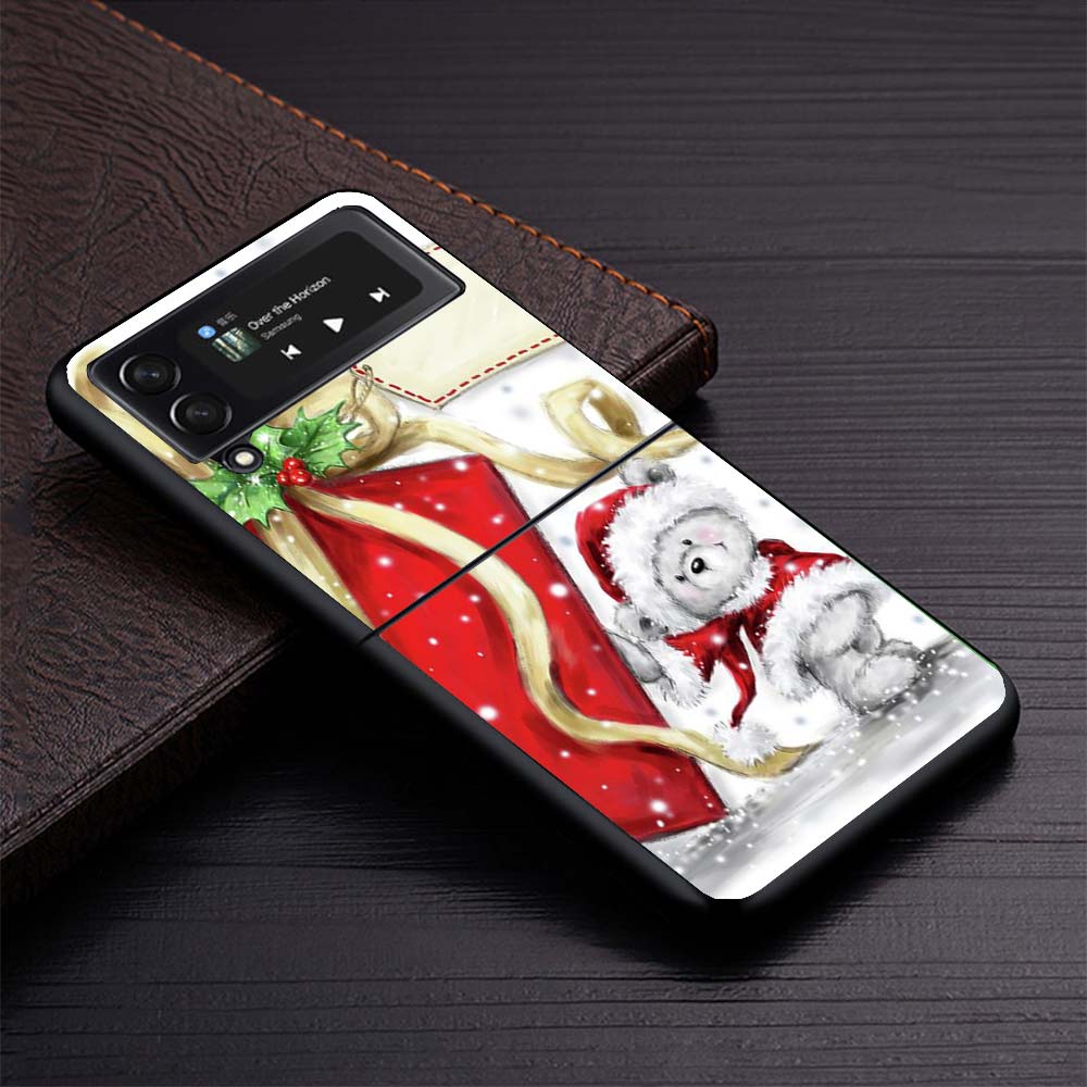 Happy Christmas Cute Bear Gift Phone Case For Samsung Galaxy Z Flip3 Flip4 Flip5 Flip6 Flip7 For Z Flip 7 6 5 4 3 5G Hard Foldin