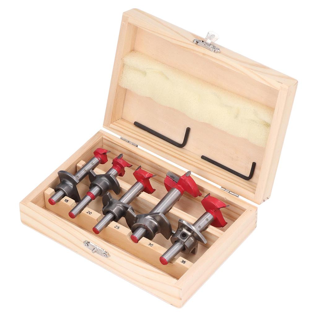 5Pcs Adjustable Forstner Drill Bit Set Tungsten Steel Titanium Coated Working Drills 15mm?35mm