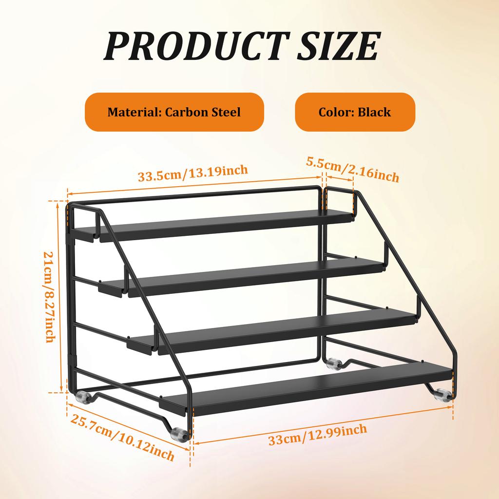 4 Tier Spice Rack Organizer Carbon Steel Seasoning Step Storage Shelf Countertop Tiered Seasoning Holder Rack for Kitchen