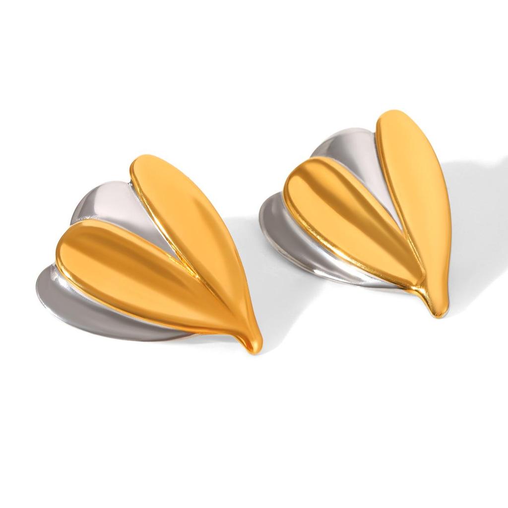 Stainless Steel Leaf Stud Earrings, Niche Design, 18K Gold-Plated, Non-Fading for Women.