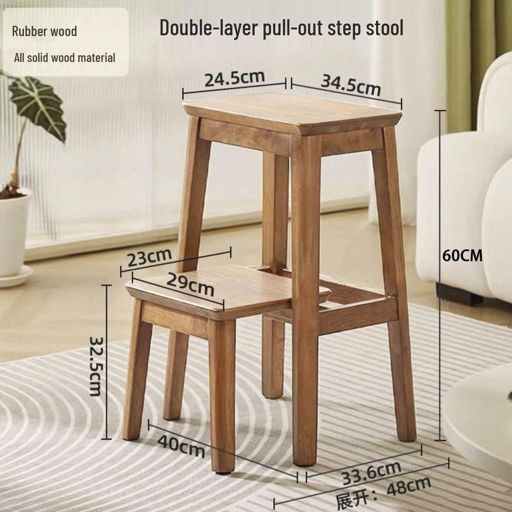Solid Wood Retractable Ladder Stool: Multi-Functional Side Table & Folding Ladder in Chinese Style