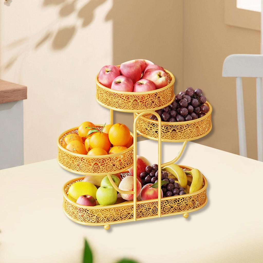 4 Tier Fruit Stand Metal Fruit Basket Bowl Tabletop Organizer Space Saving Storage Rack for Vegetables Bread Snacks Cosmetics