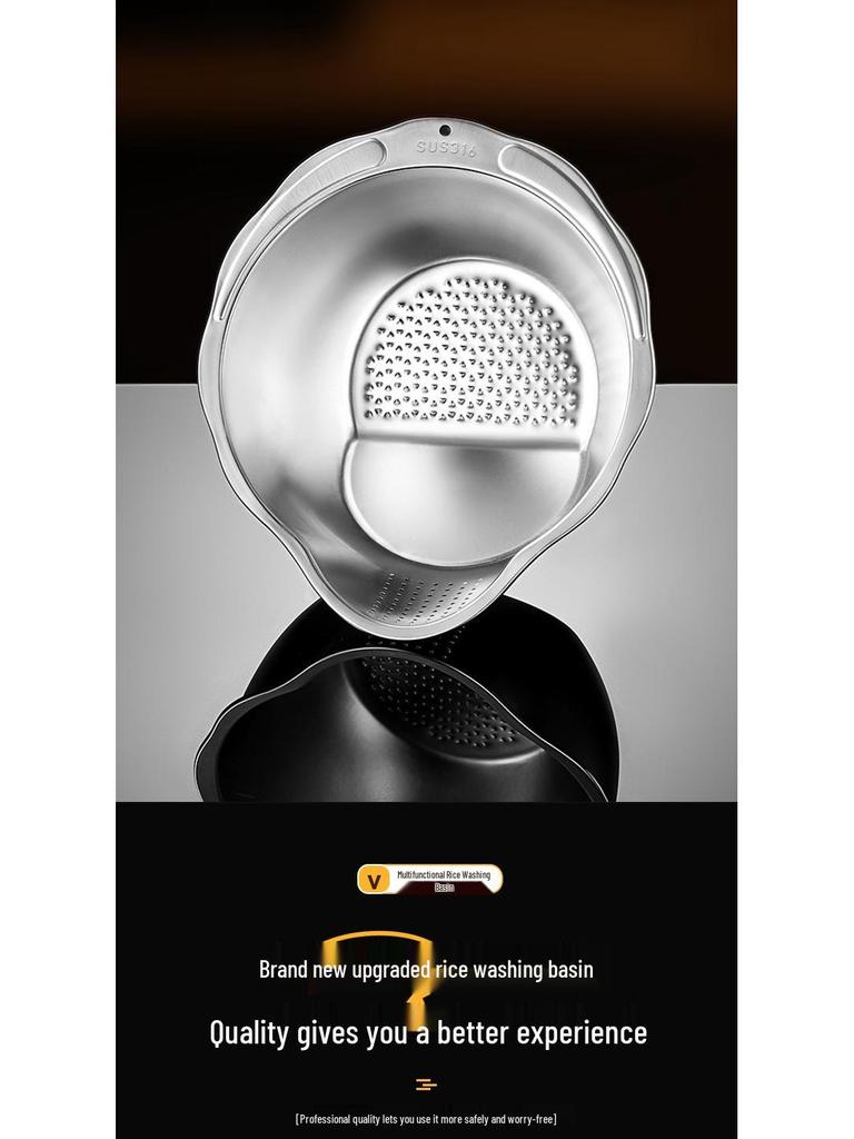 Coș de spălat orez și legume multifuncțional din oțel inoxidabil îngroșat cu scurgere