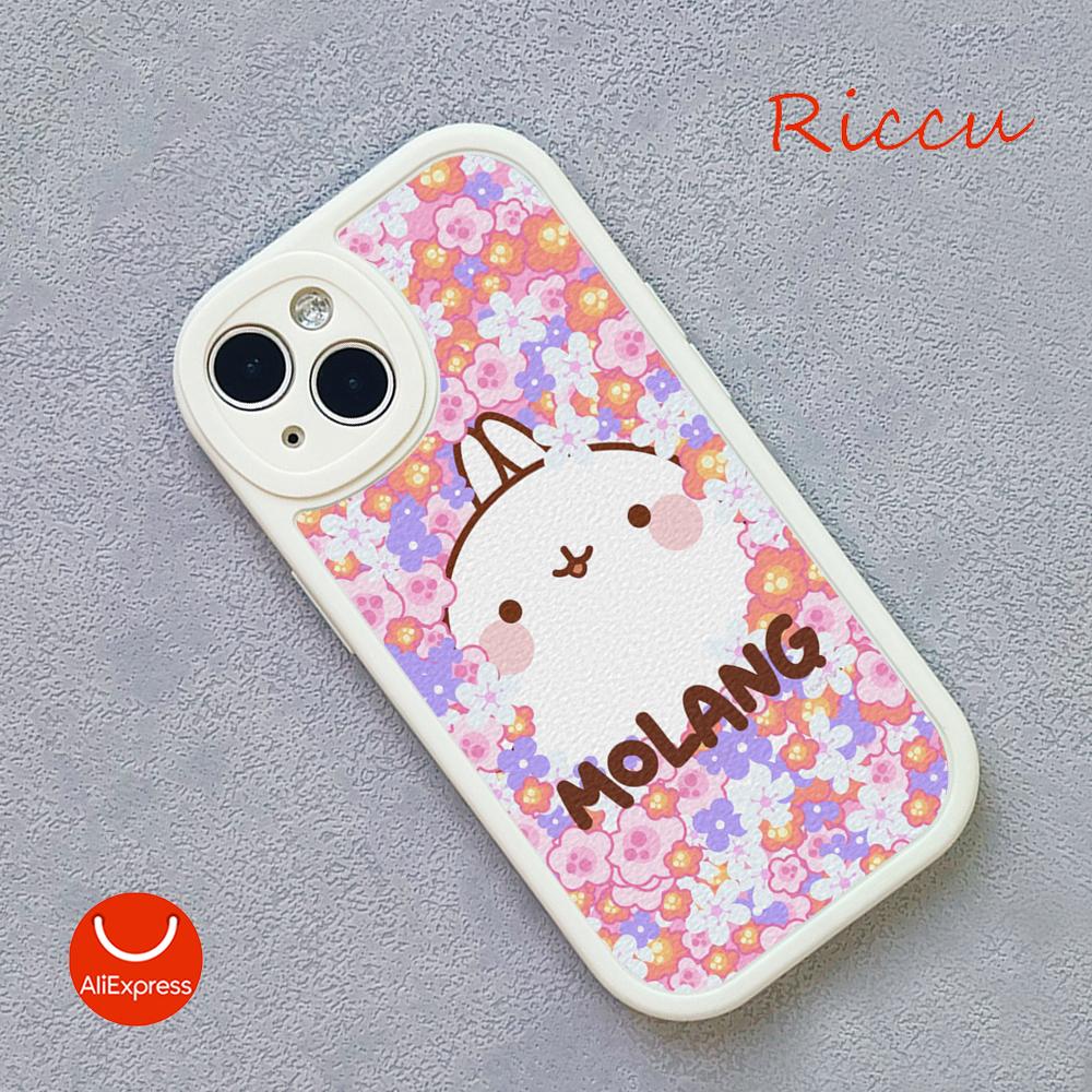 Kawaii Molang Cartoon Anime Cat Phone Case for Iphone 14 13 11 12 Pro MAX 13 12 MiNi 7 8 Plus X XS XR Lambskin Protective Covers