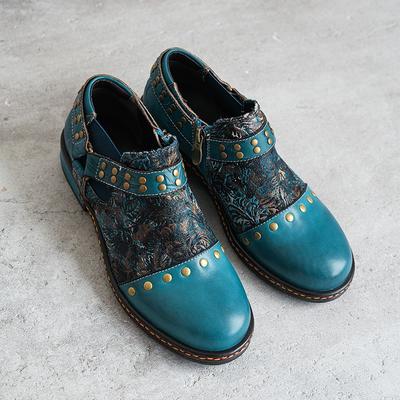 Scarpe da Donna Four Seasons con Stampa Etnica Retrò in Vera Pelle Comode a Tacco Basso