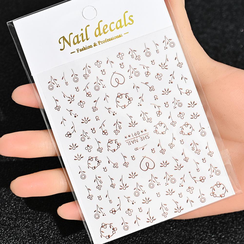 Best-Selling Japanese Aesthetic Laser Silver Heart Nail Stickers - Plant-Inspired Nail Art