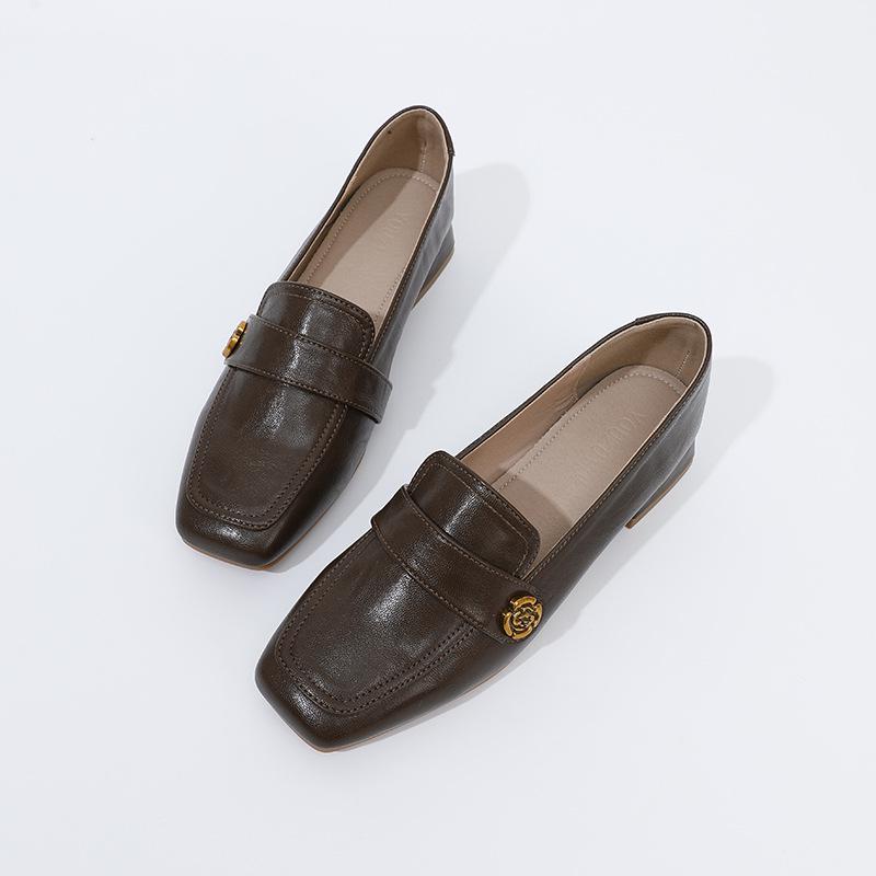 

Лоферы на ретро массивном каблуке 2024: Универсальные туфли из кожи с квадратным носком, на среднем каблуке, слипоны для всех сезонов 41