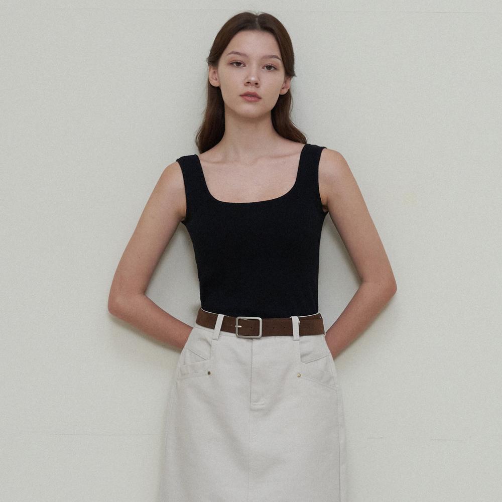 LE STUDIO Square Sleeveless Knit_Black