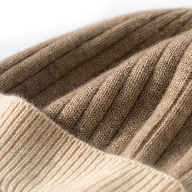 Cashmere Autumn and Winter New Style Women's High End Knitted Warm Color Matching Pit Strip Ear Protection Knitted Casual Toe Cap