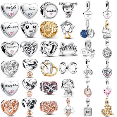 925 Silber Familienstammbaum Charms Perlen DIY Schmuck Für Frauen Geschenk Passend Für Original Armband Tochter Oma Ehefrau