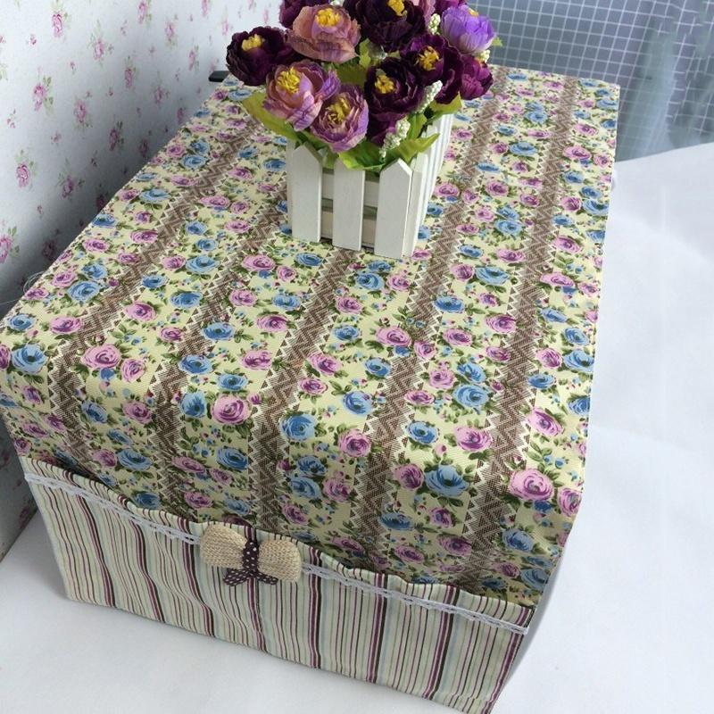 Pastoral Style Floral Plaid Prined Microwave Oven Fridge Thicken Dustproof Cover with Storage Bag