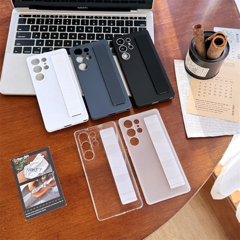 Luxusní matný elastický silikonový náramek pouzdro na telefon pro Samsung S25 S24 S23 Ultra S25 Plus Tvrdý PC Průhledný Nárazuvzdorný Zadní Kryt