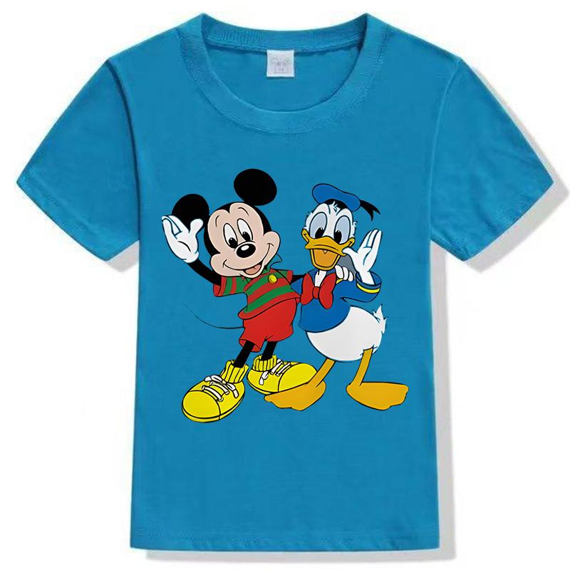 Children's Short-Sleeve Mickey Mouse and Donald Duck Cartoon Print T-Shirt Casual Round Neck Breathable Parent-Child Top