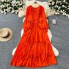 French Vintage Evening Dress Elegant Asymmetrical Ruffle O Neck Long Sleeve Lace Up Spliced Chic High Street Autumn Clothing