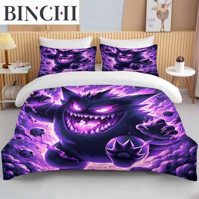 Pokemon Gengar Printed Bedding Collection Cartoon Anime Duvet Cover Comforter Pillowcase Boys Girls Children Adults Bedding Collection Luxury