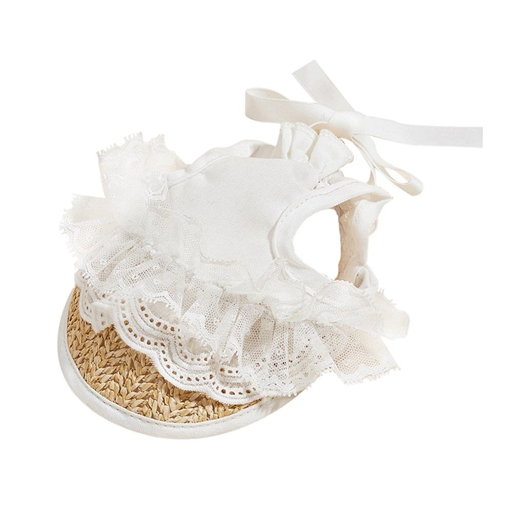 

Black/White Puppy Cat Peaked Cap Polyester+Lace Pet Sun Protection Cap Pet Sunshade Hat Puppy Cat White Lace - M