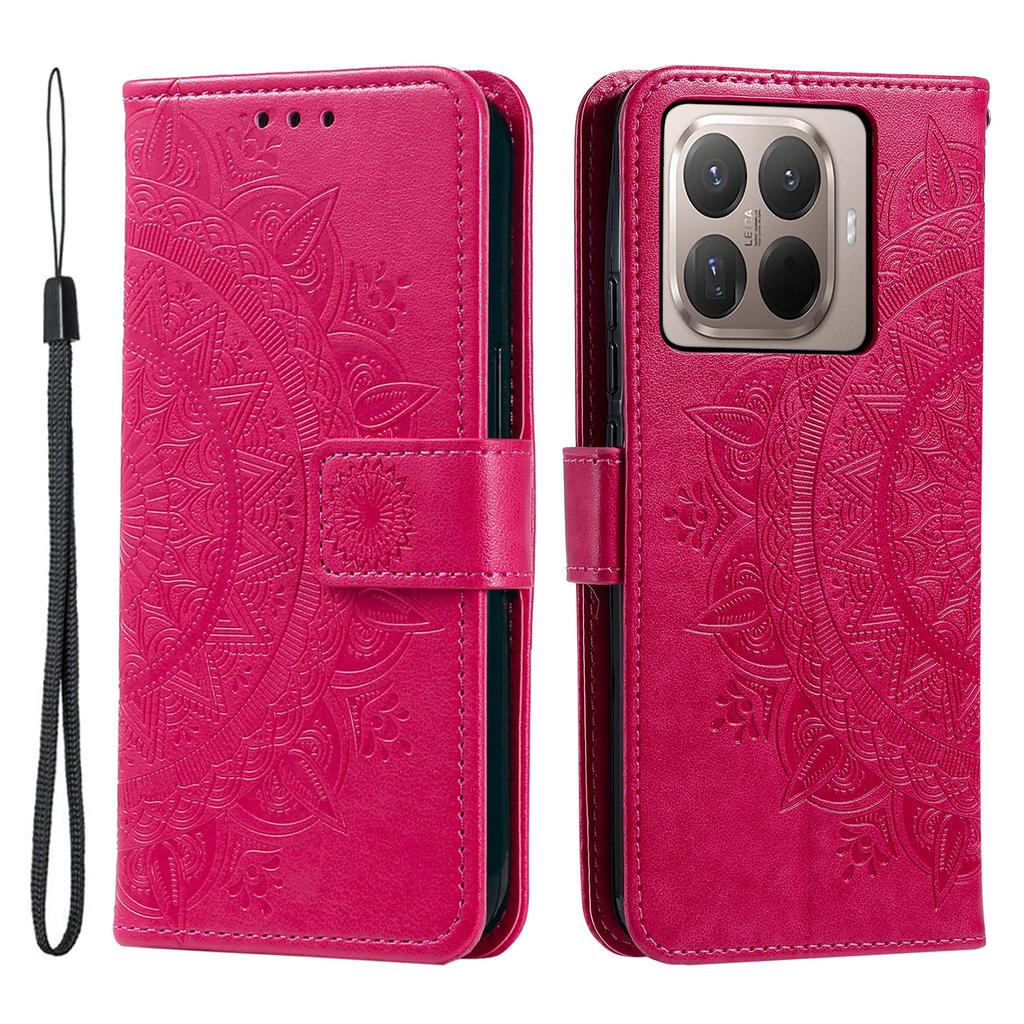 For Xiaomi 15T Pro Stand Case Imprinted Totem PU Leather Wallet Phone Cover with Wrist Strap