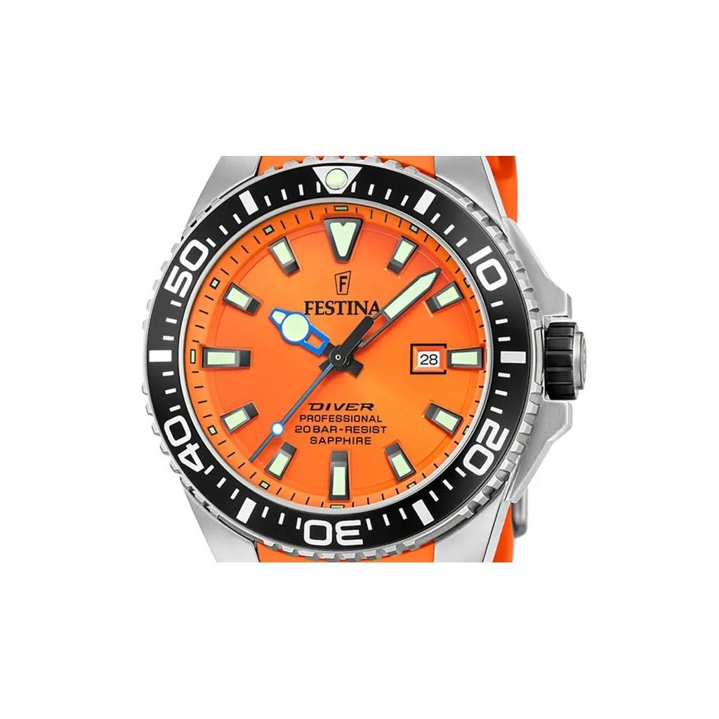 FESTINA Dykker gummirem Oransje Urskive Quartz F20664-4 200M herreklokke