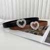 Elegant Women's Pu Leather Belt With Heart Shaped Buckle And Rhinestone Embellishments