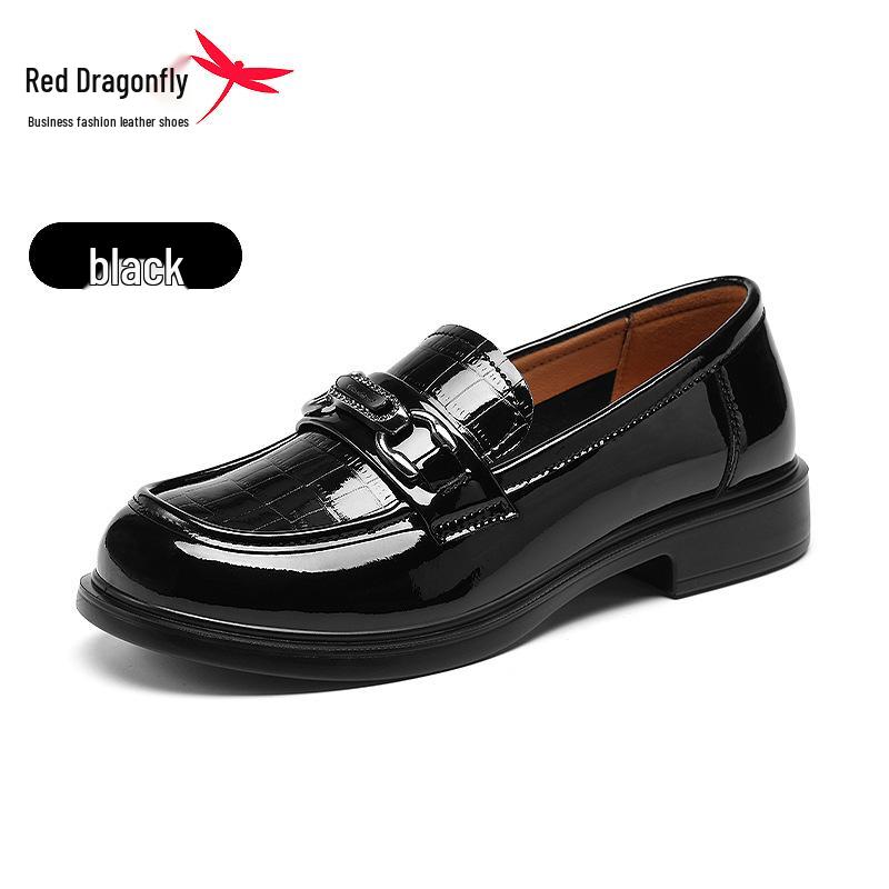 Red Dragonfly Women s Glossy Leather Loafers - Slip-on, Thick-Soled Flats for Autumn Size 38 чёрный