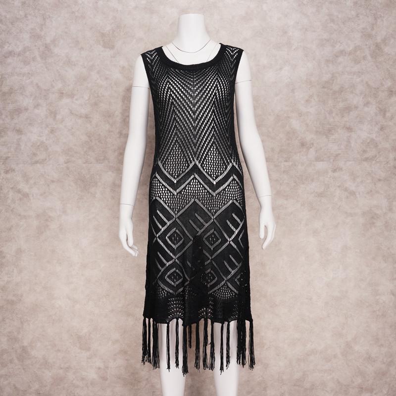 2022 Casual Knit Bikini Cover Up Sexy Recorte Sin mangas Fringe Slim Fit Mini Vestido Verano Mujer Ropa de playa Traje de baño Cubrir Q1398