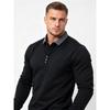 Men's Long Sleeve Polo Shirt with Chest Pocket - Contrast Collar Button Down Casual Top - Slim Fit Business Casual Pullover