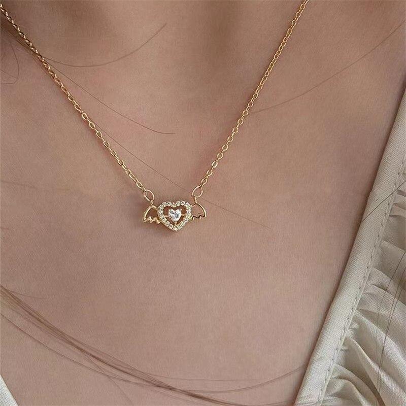 Cupid Heart Pendant Necklaces Little Angel Necklace Literary Clavicle Pendant Choker Necklace for Women Jewelry Accessories Gift