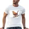 Brown Wren Bird Watercolour Painting T-Shirt Casual Holiday Short Sleeve Tee