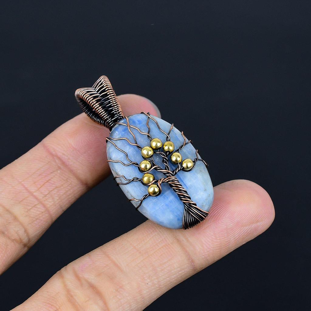 Kyanite 999 Copper Wire Wrapped Pendant, Handmade Gemstone Pendant Jewelry, Gifts For Wife Brand New Pendant