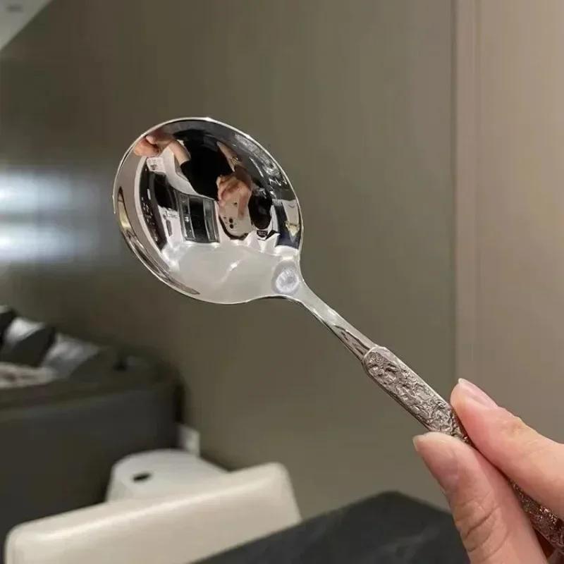 Edelstahl Suppenlöffel Kreativität Eisrisse Langstielige Löffel für Eis Dessert Schöpflöffel Esslöffel Küchenzubehör