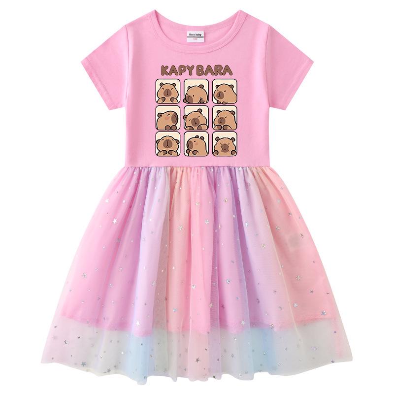 Korean Style Princess Dress: Stars & Rainbow Sequin Mesh, Short Sleeve for Summer, Long Sleeve for Spring/Autumn