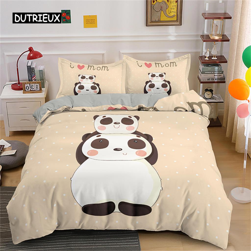 Cartoon Panda Bedding Set Cute Black White Panda Duvet Cover Animals Theme Comforter Set Home Bedroom Decor For Kids Children