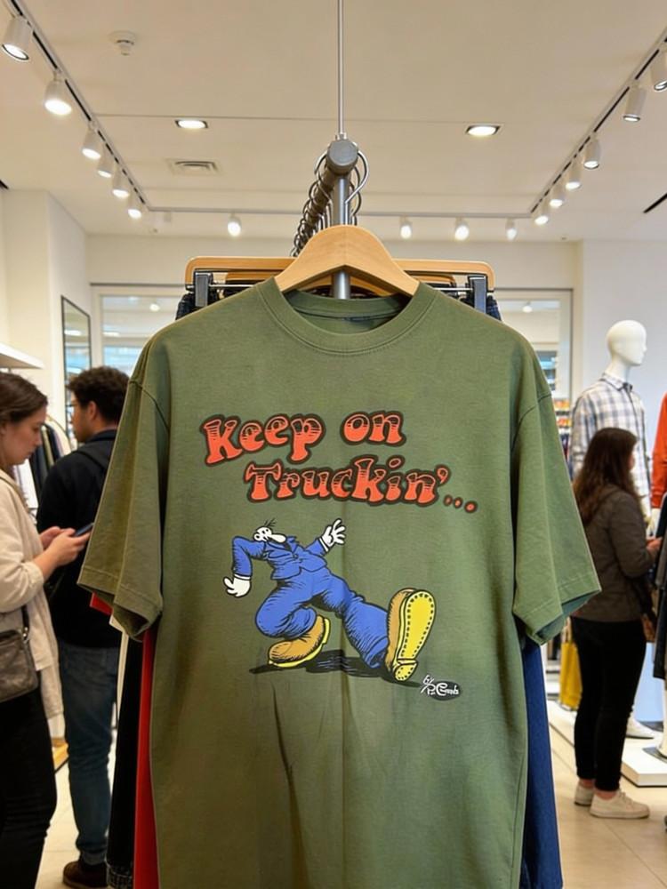 Keep On Truckin Funny Comic T Shirt Military Green Full Size Unisex T-Shirt XXL