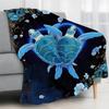 Blue Turtle Heart Fleece Blanket Ocean Animal Art Design Floral Pattern Soft Cozy Throw Marine Life Decor Gift for Nature Lovers