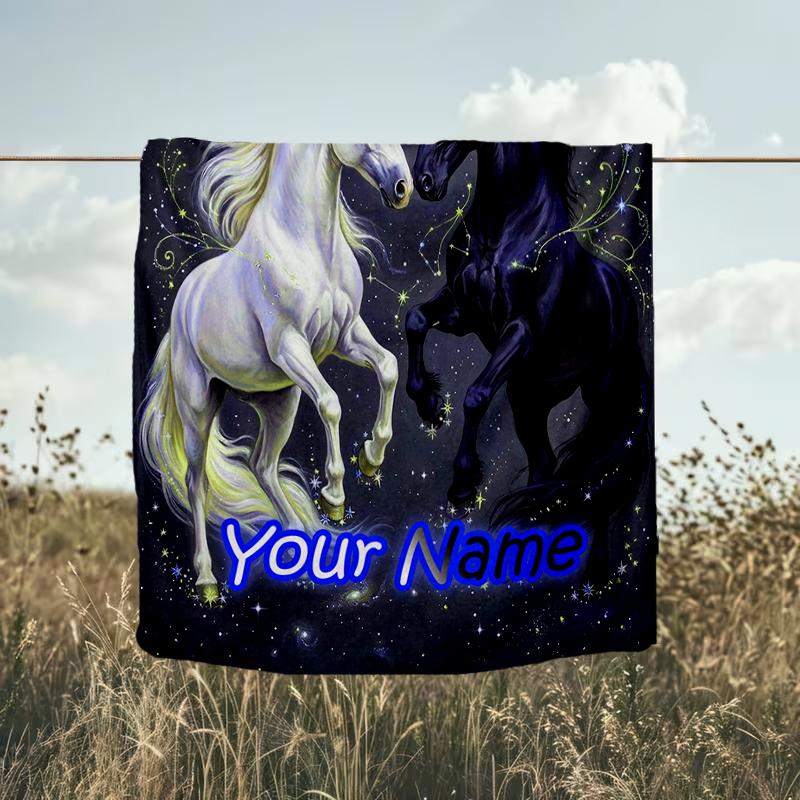 1PC Custom Name "Galactic Horse Dance" flannel blanket versatile,all-season throw suitable for the living room,bedroom,camping,travel,and gift
