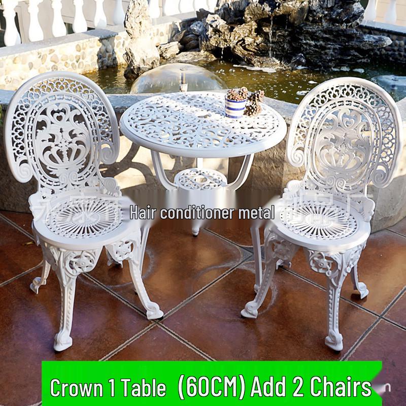 Three-Piece Wrought Iron & Cast Aluminum Outdoor Furniture Set for Balcony, Patio, or Villa Garden