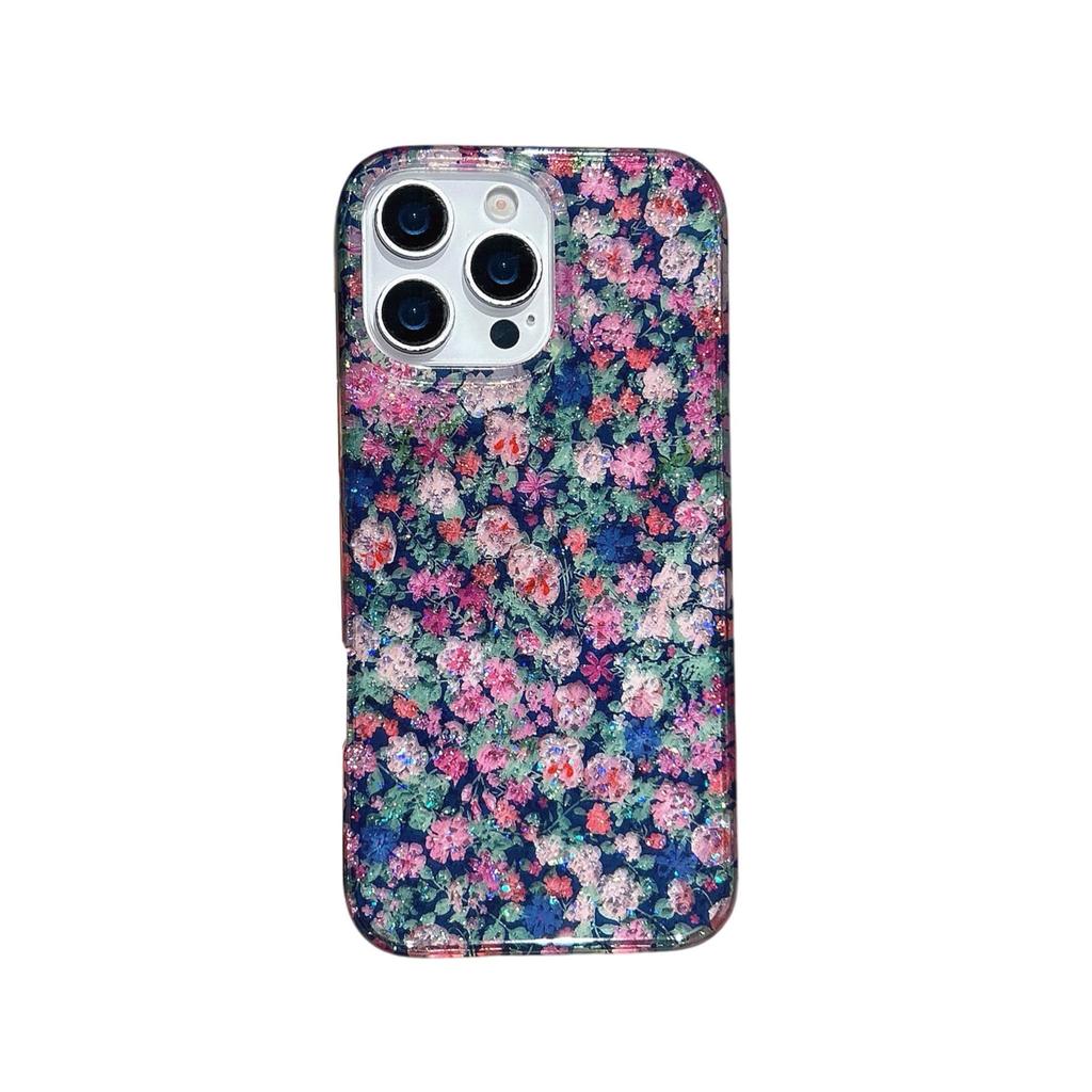 Floral Art Oil Painting Glitter Phone Case for iPhone 15/14/17 Pro Max (Apple 16)