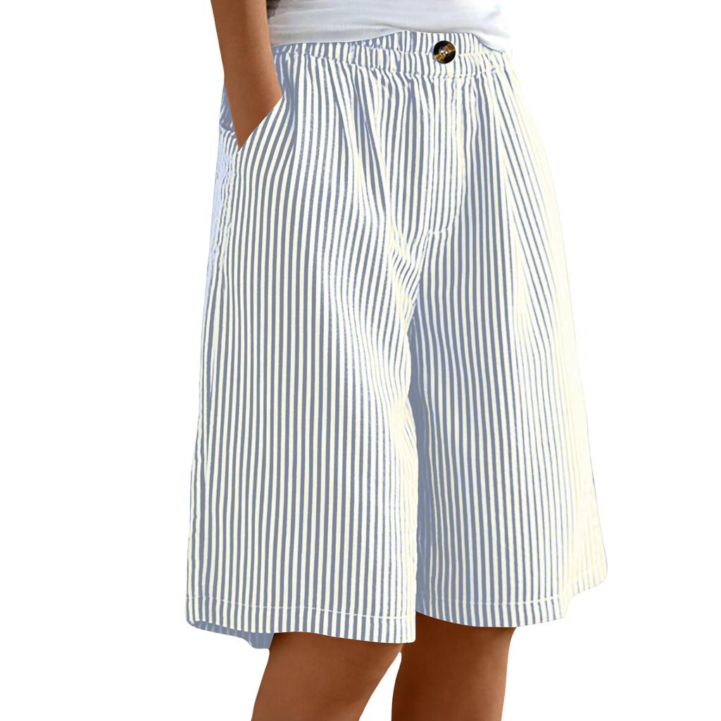 Women's Casual Comfortable Striped Button Pocket Summer Shorts