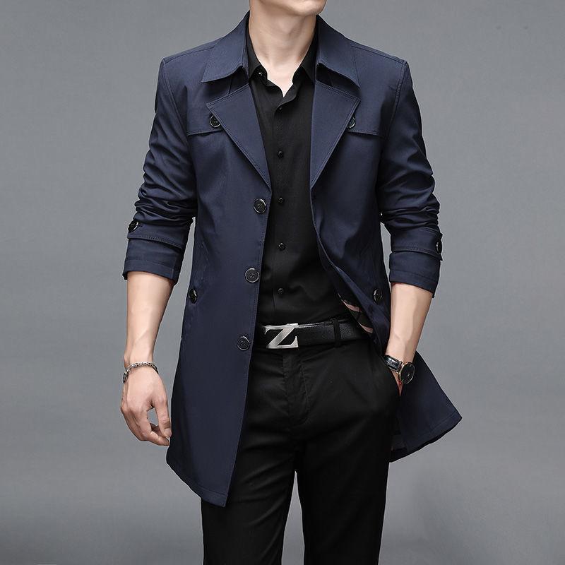 Men's Slim Fit Mid-Length Windbreaker Jacket, Korean Style Plus Size, M-8XL, for Casual or Business Wear, Ideal for Spring and Autumn.