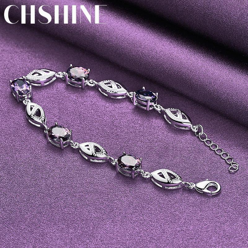 Brățară lanț CHSHINE Argint Sterling 925 Cristal Mov Pentru Femei Nuntă Petrecere Bijuterii de Modă