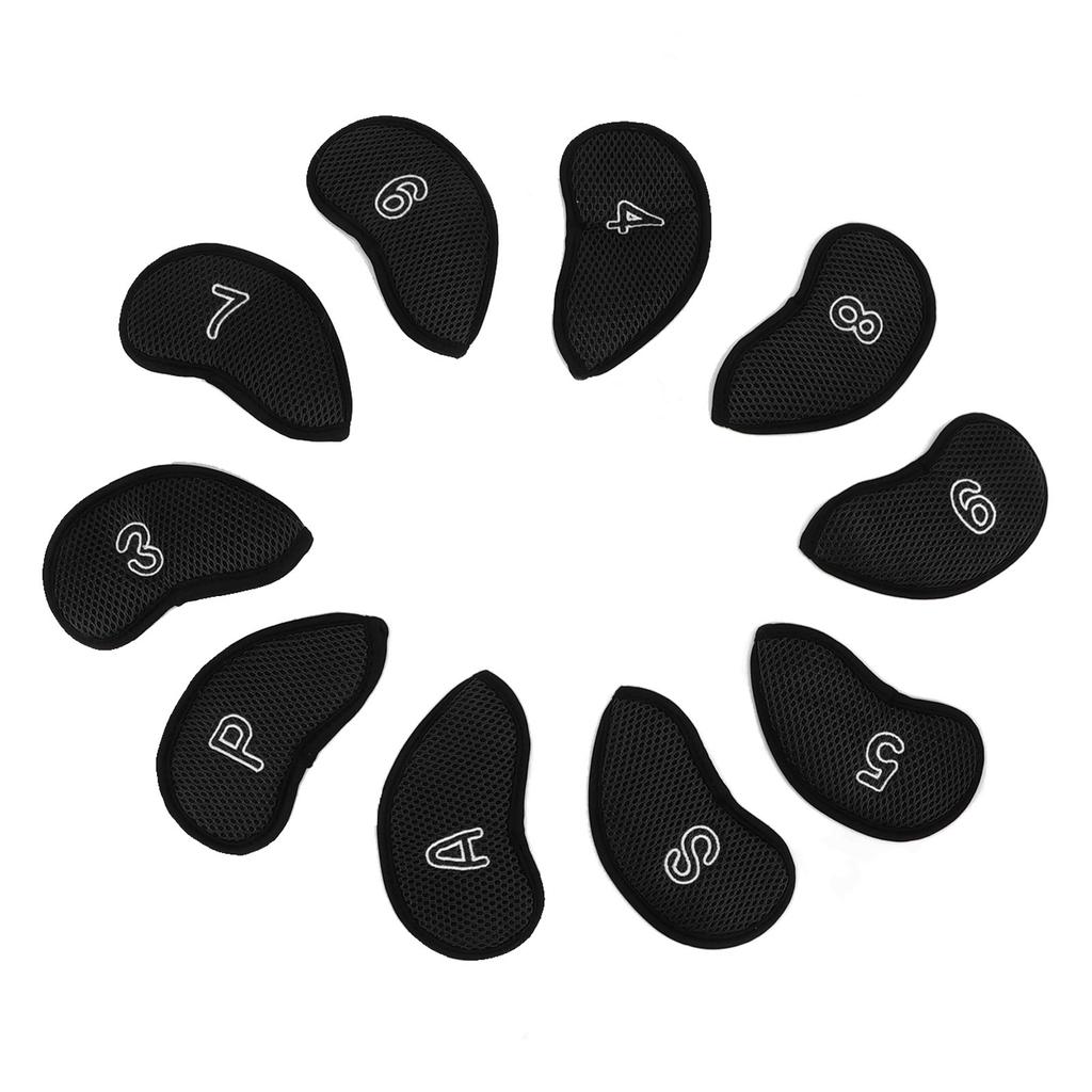 10 PCS Golf Club Head Covers Golf Iron Pole Net Cover Club Protective Head Covers with Numbers Black