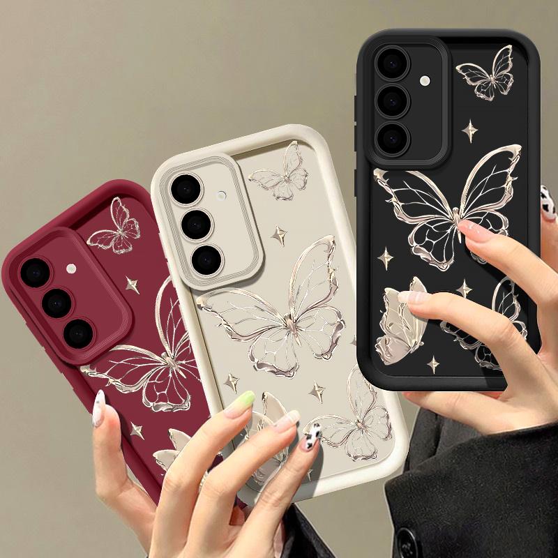 For Samsung S25 Ultra S24 FE S23 S22 A56 A36 A55 A16 A15 A35 Case Butterfly Print Soft Silicone Shockproof Lens Protection TPU Matte Phone Cover
