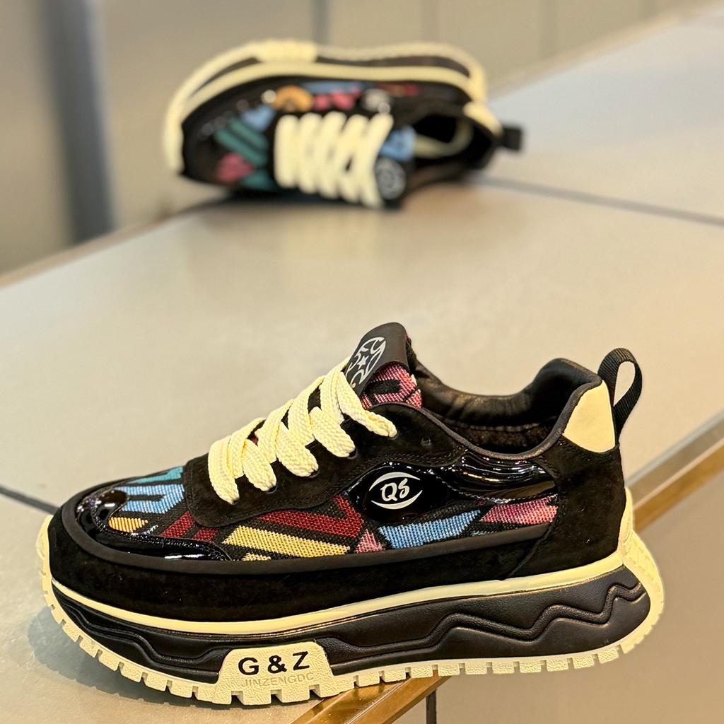 Light luxury winter low-top thick-soled heightening niche shoes student color matching casual sports shoes