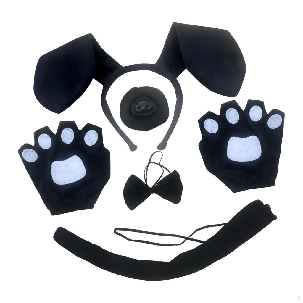 Dog Ears Headband And Long Tail Animal Bow Tie Nose Gifts Costume Accessories Set