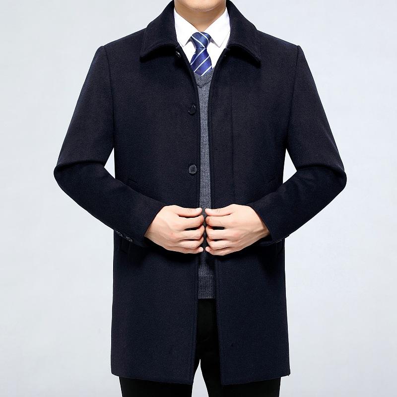 

Зимнее мужское пальто среднего возраста из двухстороннего кашемира и шерсти, мужское шерстяное пальто средней длины, утолщенное шерстяное пальто 205