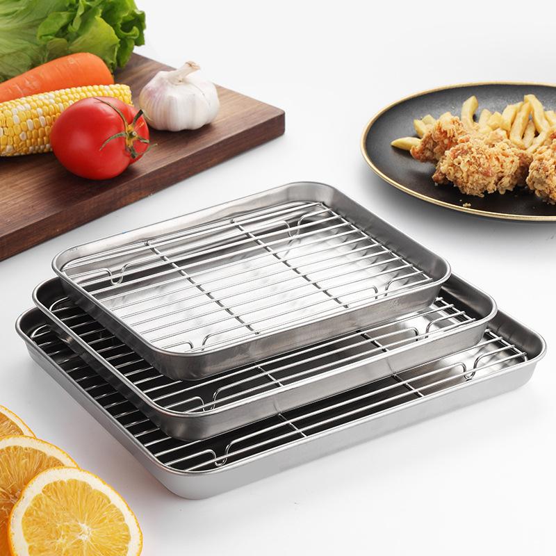 Rectangular Baking Tray with Wire Rack Oil Filter, Stainless Steel Nonstick Cake Baking Grid, Cooling Rack, Kitchen Bakeware